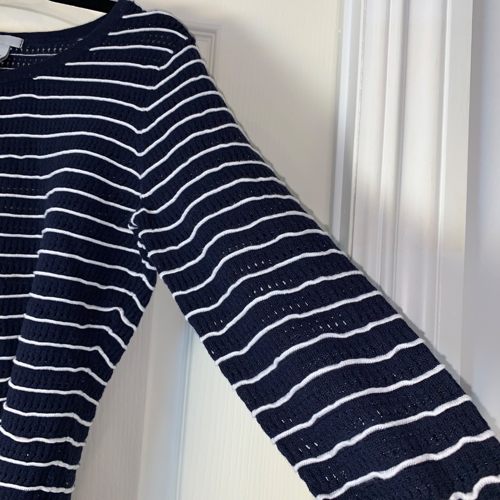 Nautical Striped Knit Sweater Navy White 3/4 Sleeve Size M – Lightweight Coastal - Picture 5 of 11
